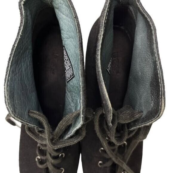 Ugg Elyse Black Leather Open Toe Lace Up Wedge Womens Booties Size 7 - Picture 7 of 12